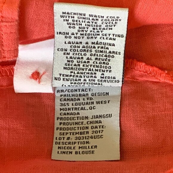 Nicole Miller Original Sz M Linen Button Front Blouse Roll Tab Coral Pink 200C - Picture 8 of 8